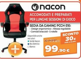 Expert NACON PCCH-310 Sedia Per Gaming Universale Sedia Imbottita Tappezzata Nero, Rosso offerta