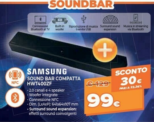 Samsung Sound Bar Compatta HWT400ZF 