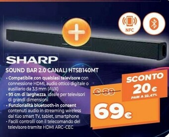 Expert Sharp HT-SB140 Altoparlante Soundbar 2.0 Canali 150 W Nero offerta