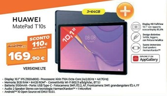 Expert Huawei MatePad T10s 4G LTE 64 GB 25,6 Cm (10.1") Hisilicon Kirin 3 GB Wi-Fi 5 (802.11ac) EMUI 10.1 Blu offerta