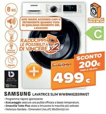 Expert Samsung WW8NK62E0RW Lavatrice Libera Installazione Caricamento Frontale 8 Kg 1200 Giri/min C Bianco offerta