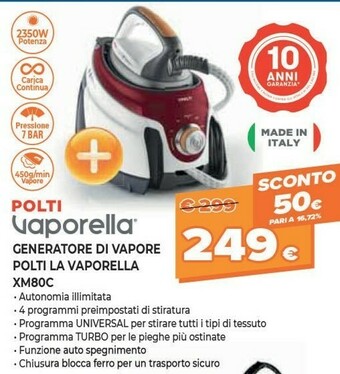 Expert Polti La Vaporella XM80C 2350 W 1,5 L Alluminio Rosso, Bianco offerta