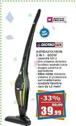 Happy Casa Dictro Lux Aspirapolvere 2 In 1- 600w offerta