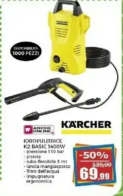 Happy Casa Kärcher K 2 Basic Idropulitrice Verticale Elettrico 360 L/h 1400 W Nero, Giallo offerta