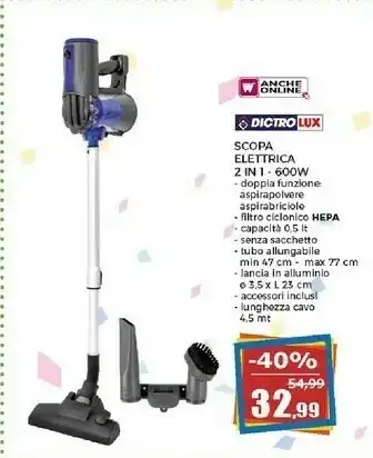 Happy Casa Dictro Lux Scopa Elettrica 2 In 1- 600w offerta