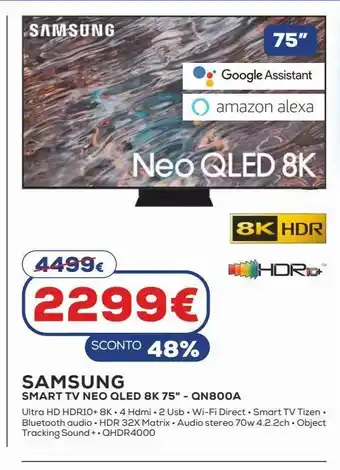 Euronics Samsung smart tv neo qled 8k 75" - qn800a offerta