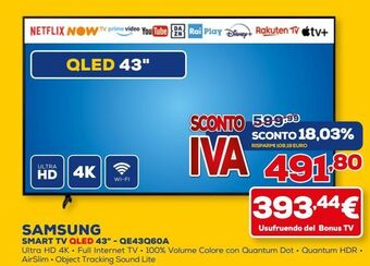 Euronics Samsung smart tv qled 43" - qe43q60a offerta