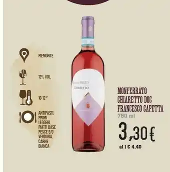 Conad City Francesco capetta Monferrato Chiaretto Doc offerta