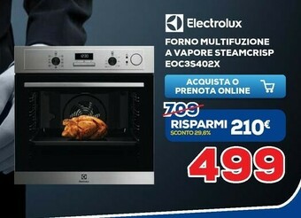 Euronics Electrolux EOC3S40X Forno Elettrico 72 L 2790 W Acciaio Inossidabile A offerta
