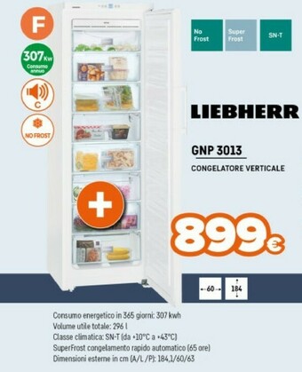 Expert Liebherr GNP 3013-21 Congelatore Libera Installazione Verticale Bianco 257 L A++ offerta