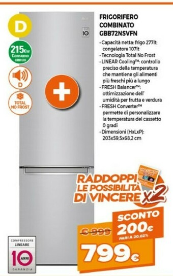 LG GBB72NSVFN Frigorifero Con Congelatore Libera Installazione 384 L D Acciaio Inossidabile