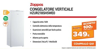 Expert Zoppas Congelatore Verticale HZUR218SH5WEO offerta
