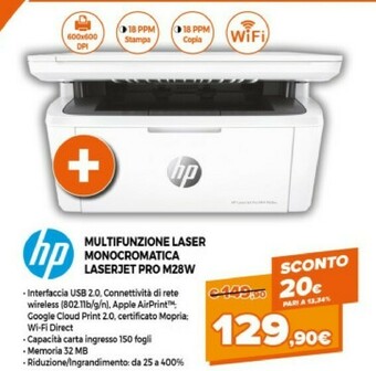 Expert HP LaserJet Pro M28w Laser A4 600 X 600 DPI 18 Ppm Wi-Fi offerta