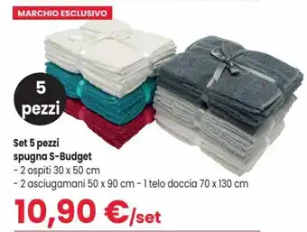 Interspar Set 5 pezzi spugna S-Budget 30 x 50 cm / 50 x 90 cm offerta