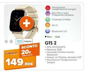 Expert Amazfit GTS 2 4,19 Cm (1.65") 43 Mm AMOLED Nero GPS (satellitare) offerta