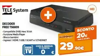Expert Telesystem TELE System TS6809 Ethernet (RJ-45), Terrestre Full HD Nero offerta