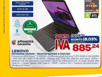 Euronics Lenovo notebook gaming ideapad gaming 3 offerta