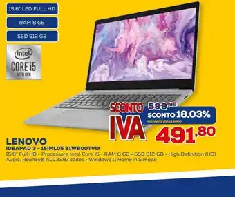 Euronics Lenovo ideapad 3 15iml05 offerta