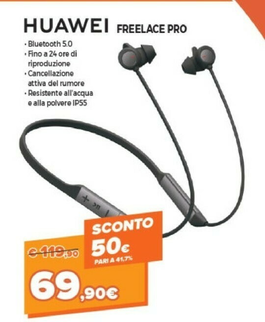 Huawei FreeLace Pro Cuffia Auricolare, Passanuca USB Tipo-C Bluetooth Nero  offerta di Expert