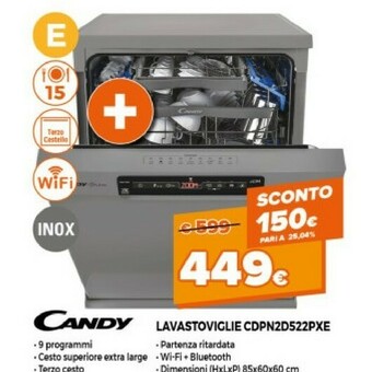 Expert Candy Brava CDPN 2D522PX/E Lavastoviglie Libera Installazione 15 Coperti offerta