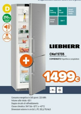 Expert Liebherr CNef 5735 Frigorifero Con Congelatore Libera Installazione Argento 402 L A+++ offerta