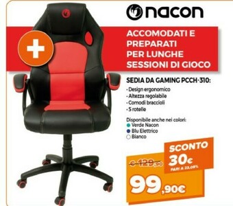 Expert NACON PCCH-310 Sedia Per Gaming Universale Sedia Imbottita Tappezzata Nero, Rosso offerta