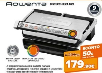 Expert Rowenta Rowenta GR722D Optigrill+ XL Bistecchiera Intelligente Con 9 Programmi Di Cottura Automatici, Nero / Argento 48x37.5x offerta