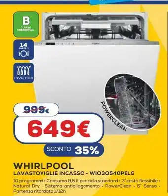 Euronics Lavastoviglie incasso wio3o540pelg offerta