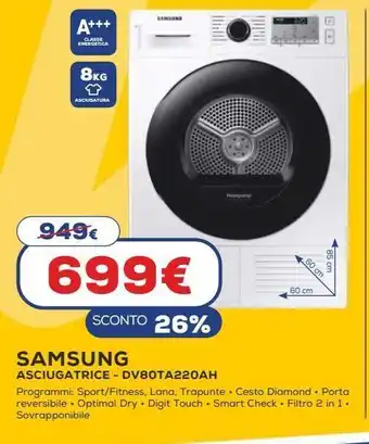Euronics Asciugatrice dv80ta220ah offerta