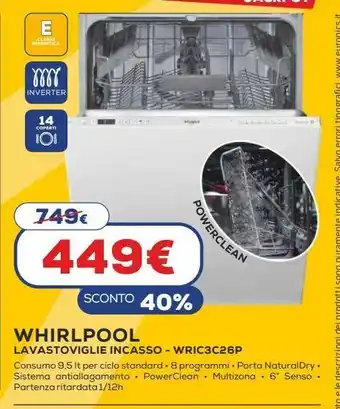 Euronics Lavastoviglie incasso wric3c26p offerta