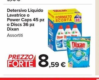 Carrefour Market Detersivo liquido lavatrice o power caps 45 pz o discs 36 pz dixan offerta
