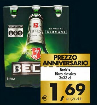 Iper Super Conveniente Beck's Birra Classica 3x33 cl offerta