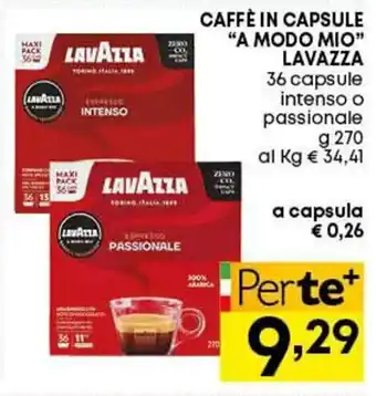 Pam Lavazza Caffè in capsule "A Modo Mio" 36 capsule 270 g offerta