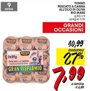Pam Rio Mare Tonno pescato a canna all'olio di oliva 80 g x 9 offerta
