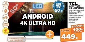 Expert TCL 50P815 TV 127 Cm (50") 4K Ultra HD Smart TV Wi-Fi Nero offerta
