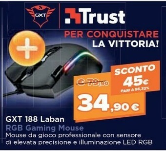Expert Trust Laban GTX 188 RGB Mouse Mano Destra USB Tipo A Ottico 15000 DPI offerta
