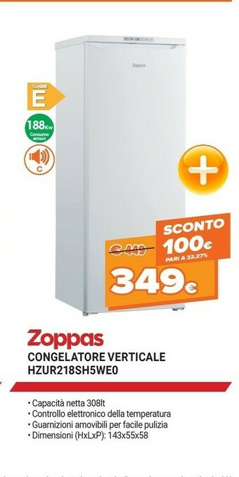 Zoppas Congelatore Verticale HZUR218SH5WE0