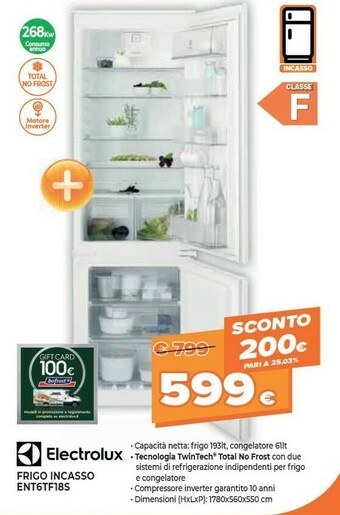 Electrolux Frigo Incasso ENT6TF18S