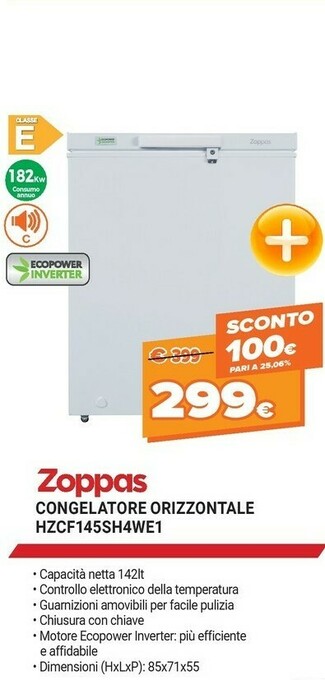 Expert Zoppas Congelatore Orizzontale HZCF145SH4WE1 offerta