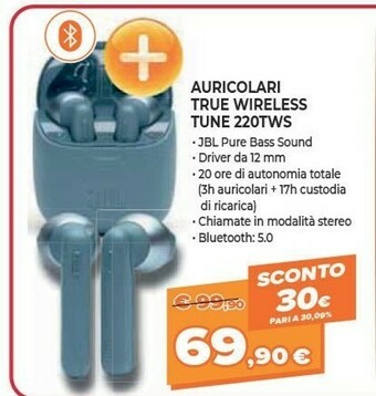 Expert Jbl Tune 220TWS Cuffia Auricolare Blu offerta