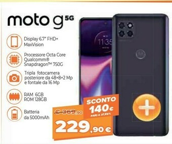 Expert Motorola Moto G 5G 17 Cm (6.7") Android 10.0 USB Tipo-C 6 GB 128 GB 5000 MAh Grigio offerta