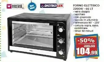Happy Casa Dictro Lux Forno Elettrico 2200w - 66 Lt offerta
