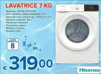 MD Discount Hisense Lavatrice 7 Kg WFGE70141VM offerta