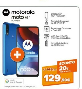 Expert Motorola Moto E Moto E7 Power 16,5 Cm (6.5") Android 10.0 4G USB Tipo-C 2 GB 32 GB 5000 MAh Blu offerta