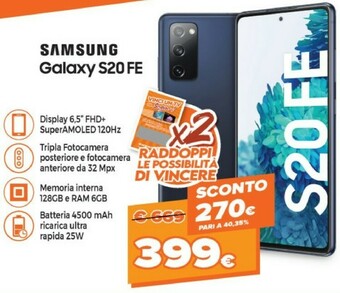 Expert Samsung Samsung Galaxy S20 FE , Display 6.5" Super AMOLED, 3 Fotocamere Posteriori, 128 GB Espandibili, RAM 6GB, Batteria 450 offerta
