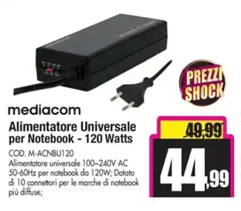 Dacia mediacom Alimentatore Universale per Notebook - 120 Watts offerta