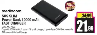 Dacia mediacom SOS SLIM Power Bank 10000 mAh Fast Charger offerta