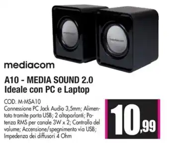 mediacom A10 - Media Sound 2.0 Ideale con PC e Laptop