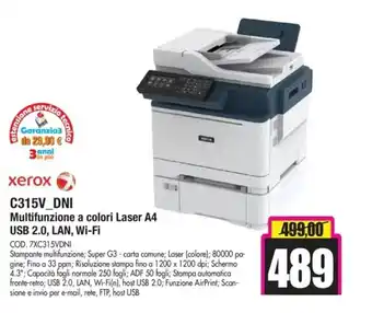 Xerox C315V_DNI Multifunzione a colori Laser A4 USB 2,0, LAN, Wi-Fi
