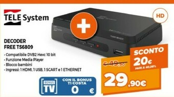 Expert Telesystem TELE System TS6809 Ethernet (RJ-45), Terrestre Full HD Nero offerta